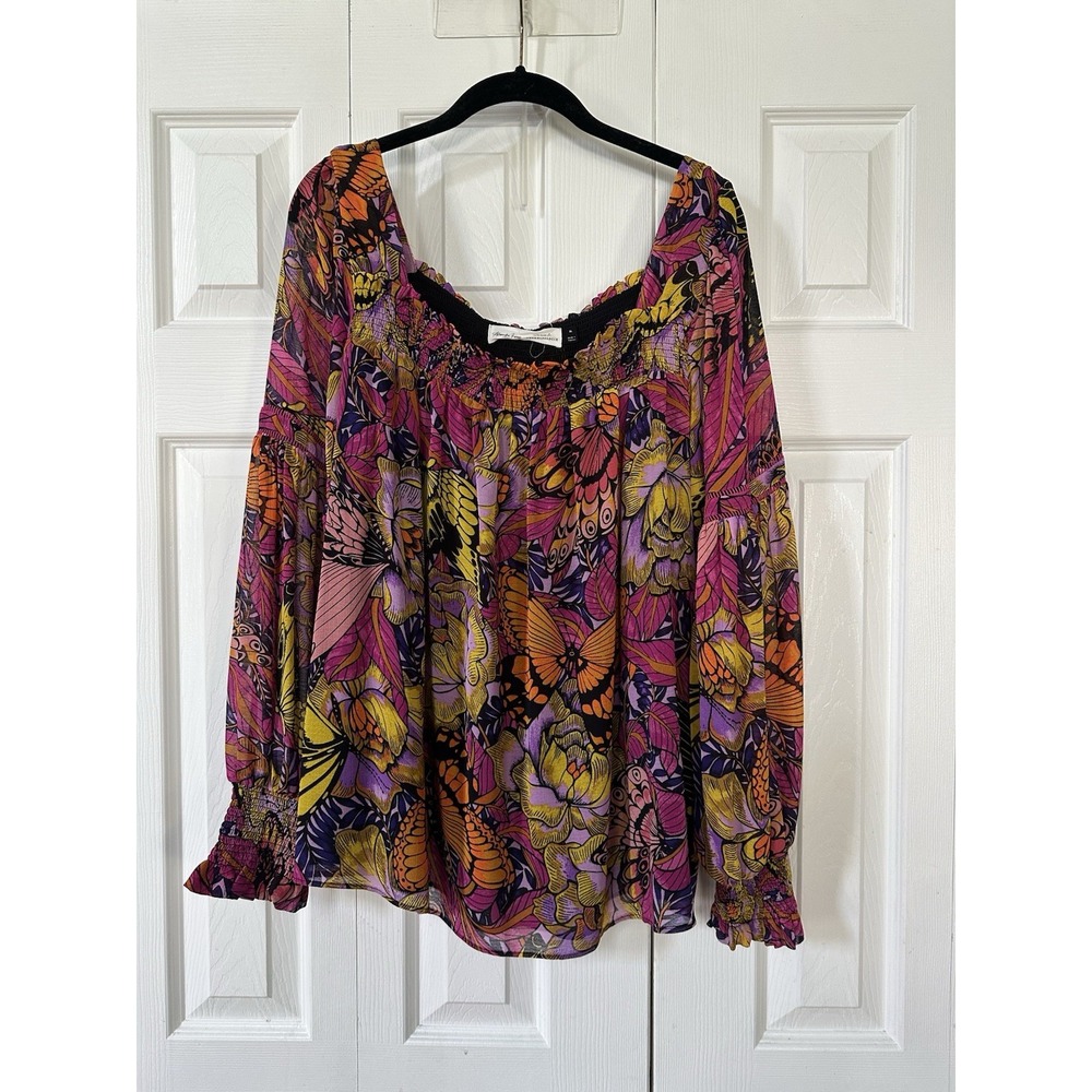 Anthropologie Alexandra Farmer Floral Butterfly Puff Sleeve Blouse Sz XL - Picture 3 of 9
